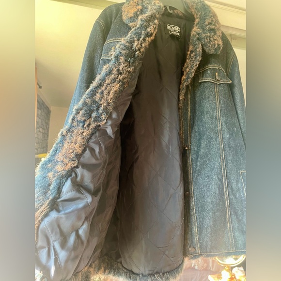 novelti for LINDOR Womens Denim Jean Jacket Size large With Black Brown Faux Fur - Picture 6 of 6